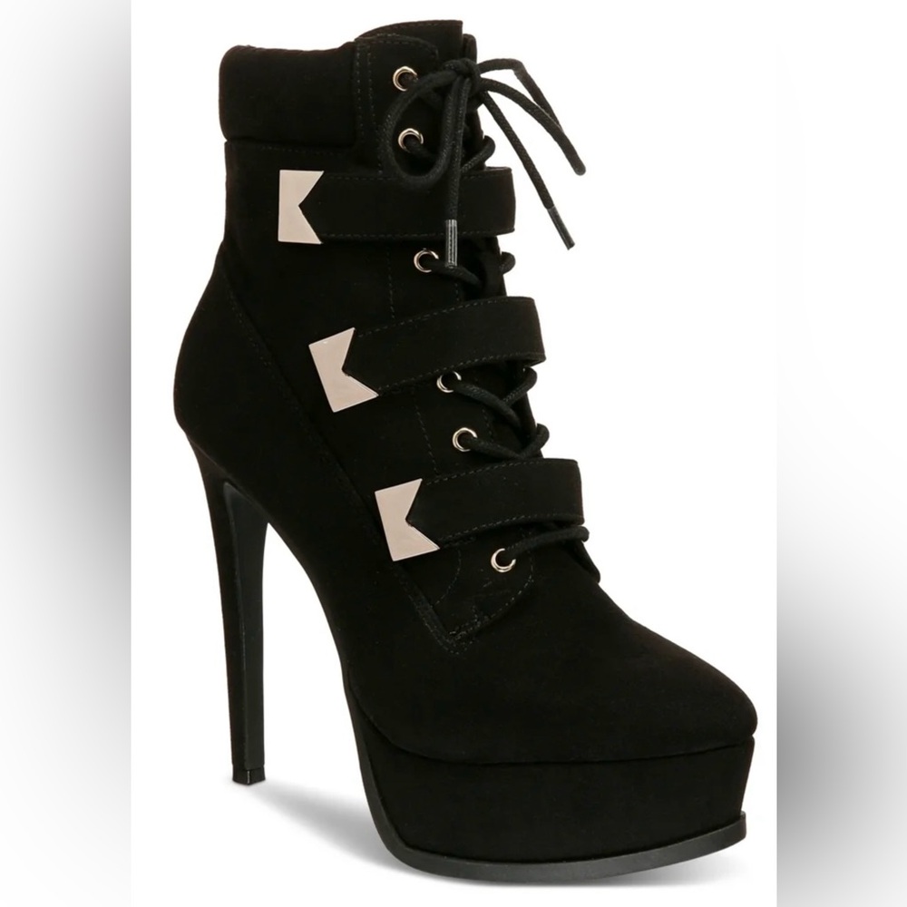 Thalia Sodi Sasha Black Microsuede Lace-Up Platform Booties - Size 7 (NIB)